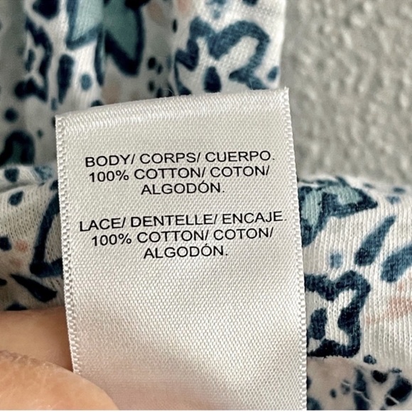 Lucky Brand Ruffle Hem Blouse Puff Sleeve V-neck Floral Teal Blue Green Size S - Picture 10 of 12